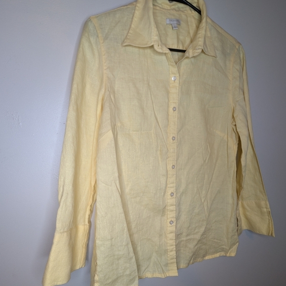 Talbots Yellow Button-Up Shirt 100% Linen Size 6 - Picture 3 of 7
